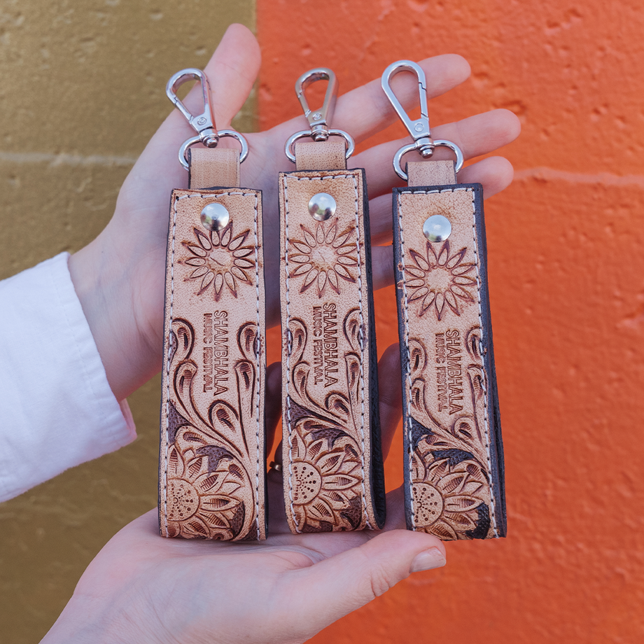 Hand-Tooled Leather Keyring - Sunflower Garden – Shambhala Music